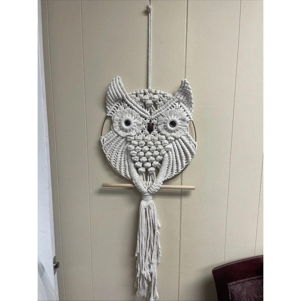 Owl Macrame Wall Hanging Handmade Woven Tapestry Boho Art Home Decor Tassel